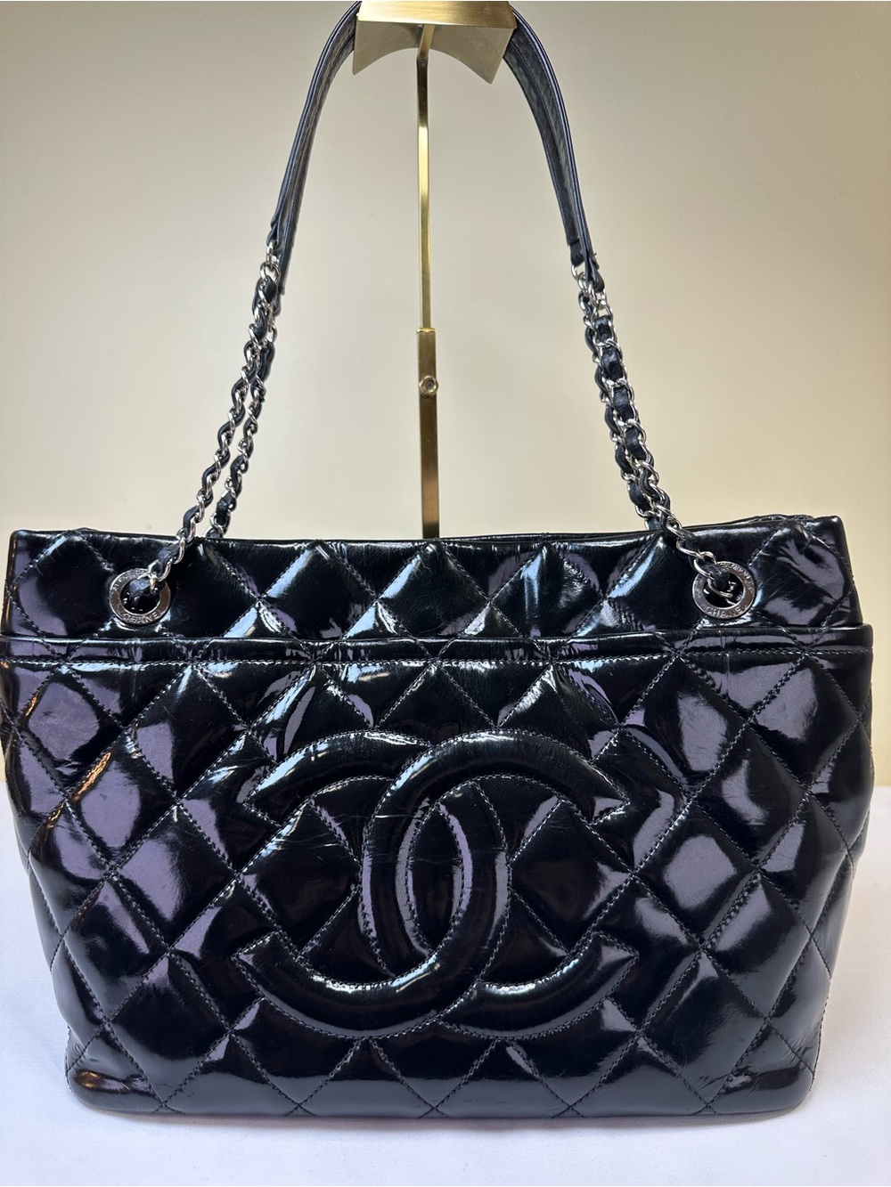 CHANEL Timeless CC Quilted Patent Leather Soft Shopping Tote #17 2012-13 COA